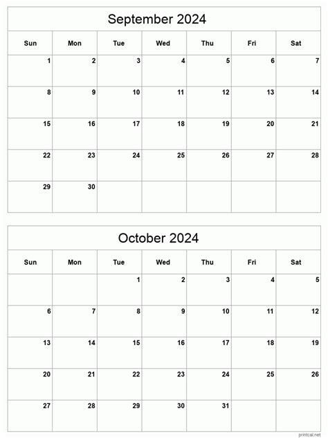 September October Printable Calendar