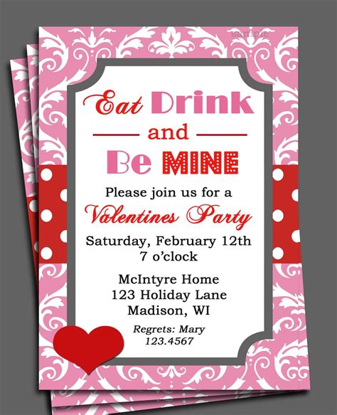 Valentines Invitation Printable Or Printed With Free Etsy