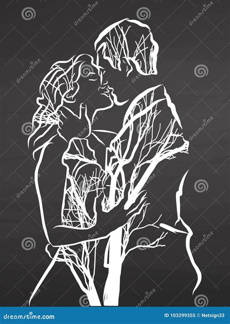 Young Couple Kiss Drawing On Chalkboard Stock Vector Illustration Of
