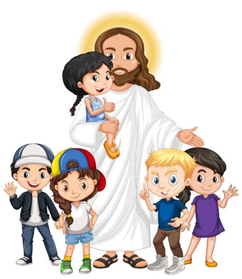 Free Vector Jesus With A Children Group Cartoon Character Christian