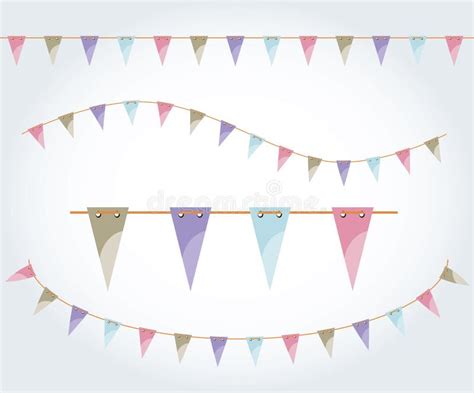 Vector Illustrated Flag Garland Set Triangle Flags On The Rope Pastel