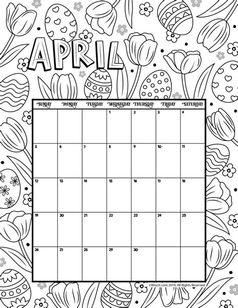 Monthly Coloring Calendar Coloring Pages