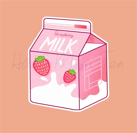 Strawberry Milk Sticker Strawberry Milk Carton Sticker Cute Sticker Milk Carton Sticker Kawaii