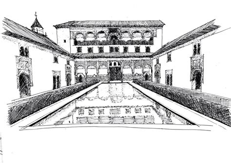 Dibujo Propio Patio De Los Arrayanes La Alhambra Granada España