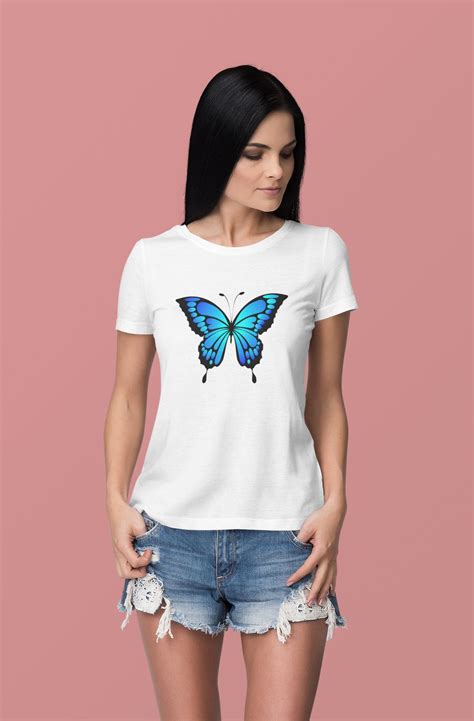 Womens T Shirt Butterfly Tee T Tshirt Blue Etsy Shirts Women