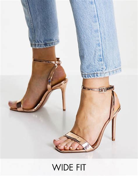 Asos Design Wide Fit Neva Barely There Heeled Sandals In Rose Gold Asos