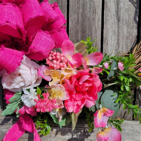 Summer Grapevine Wreath For Front Doorpink Peony Wreathmothers Day