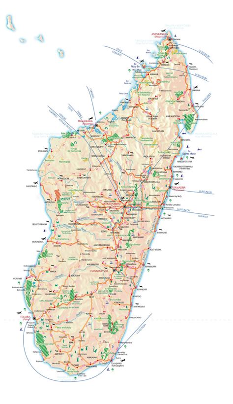 Large Detailed Road And Tourist Map Of Madagascar With Cities And