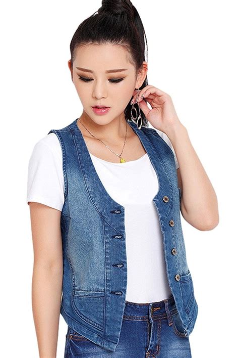 Womens Clothing Coats Jackets And Vests Vests Womens Stretchy V Neck Button Up Unlined Denim