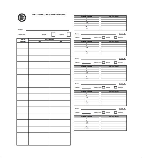 Volleyball Roster Lineup Sheets Printable Printable Word Searches