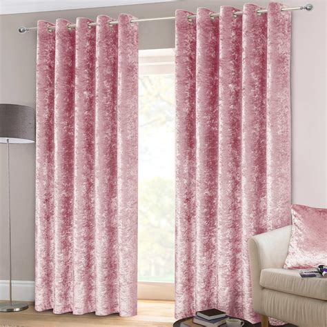Curtains Eyelet Pink Crushed Velvet Ready Made Lined Ring Top Curtain Pair Ebay