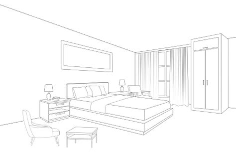 Ilustración De Muebles De Dormitorio Interior Dibujo De Boceto De Línea