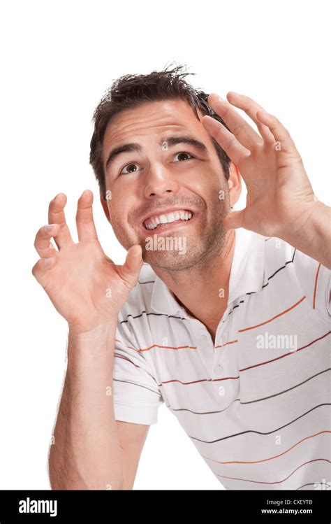 Portrait Of Young Scared Man Gesturing Stock Photo Alamy