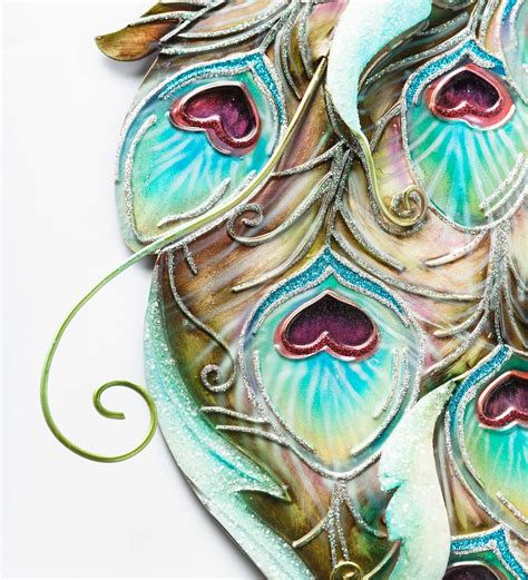 colorful handcrafted metal and capiz peacock wall art wind and weather