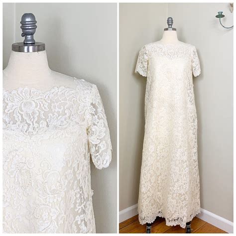 1960s Short Sleeve Ivory Alencon Lace Wedding Dress With Etsy