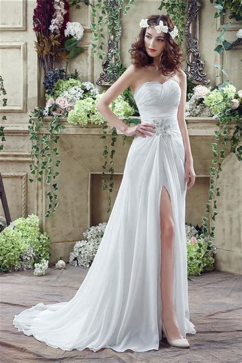 Wedding dress for bride 2020,beach vintage a line backless boho lace summer wedding dresses women plus size wedding dress. Sheath Strapless High Slit Corset Back Chiffon Beach ...