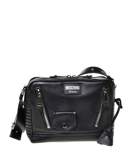 Moschino Mens Leather Multi Zip Crossbody Bag Neiman Marcus