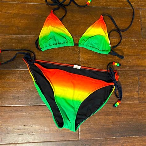 Xhilaration Swim 2 Piece Bikini With Rasta Colors And Beads Poshmark