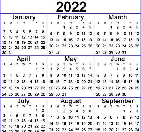 One Page 2022 Calendar To Print January Calendar 2022