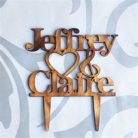 Rustic Heart Wedding Cake Topper Personalized Bride And Groom Names