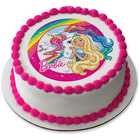 Barbie And Unicorn 75 Round Edible Cake Topper Each