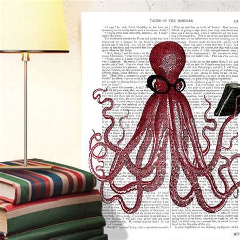 Nautical Octopus Wall Art Print Nautical Bathroom Octopus Etsy