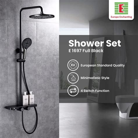Jual Shower Set Mandi Europe Enchanting E1697 Full Black Bergaransi