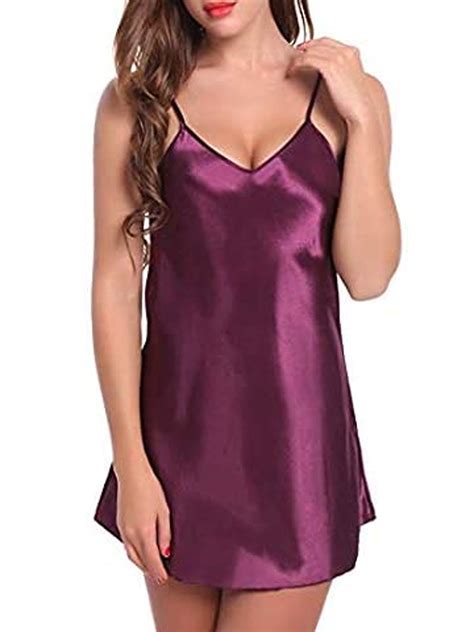 Women Lace Silky Soft Shiny Satin Chemise Nightdress Nighty Nightwear