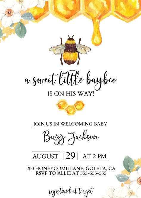 Bee Themed Baby Shower Invitation Honey Bee Baby Shower Invitation