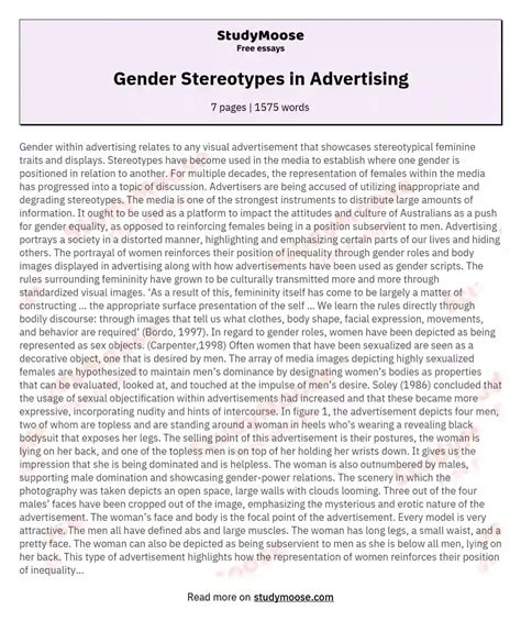Gender Stereotypes In Advertising Free Essay Example