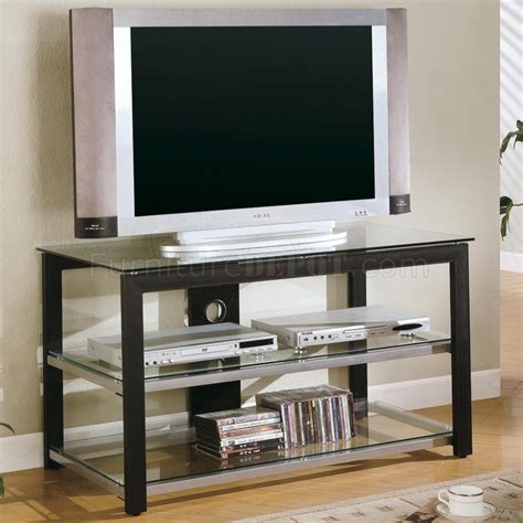 You should definitely avoid closed back media centers. Black & Silver Tone Finish Modern TV Stand w/Glass Top ...