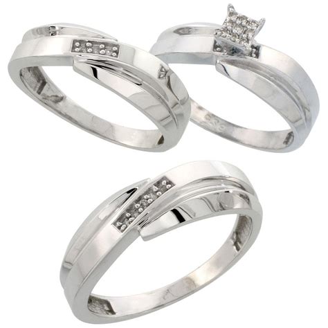 Sterling Silver Piece Trio His  Mm   Hers  Mm  Diamond Wedding Band Set 