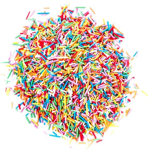 Colorful Sweet Sugar Candy Sprinkles Isolated On White Backgrou Stock
