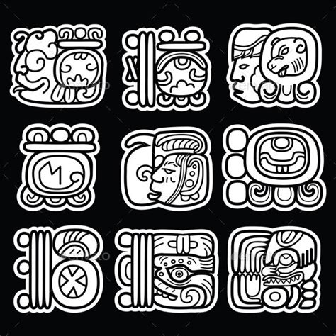 Mayan Hieroglyphic Script White Design Isolated On Blackfeatures 100