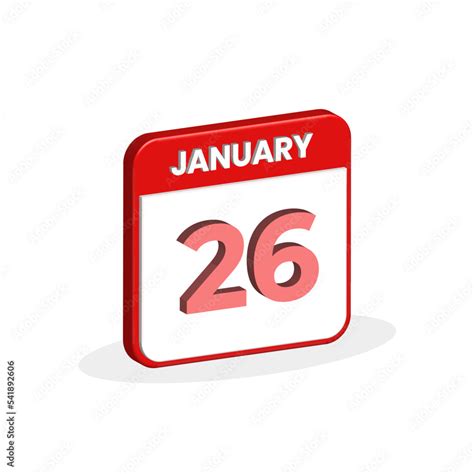 26th January Calendar 3d Icon 3d January 26 Calendar Date Month Icon