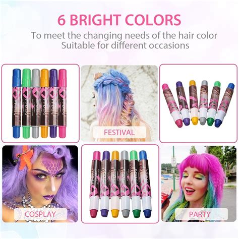 6 Colors Temporary Hair Chalk Pens Luckyfine No Mess Temporary Hair