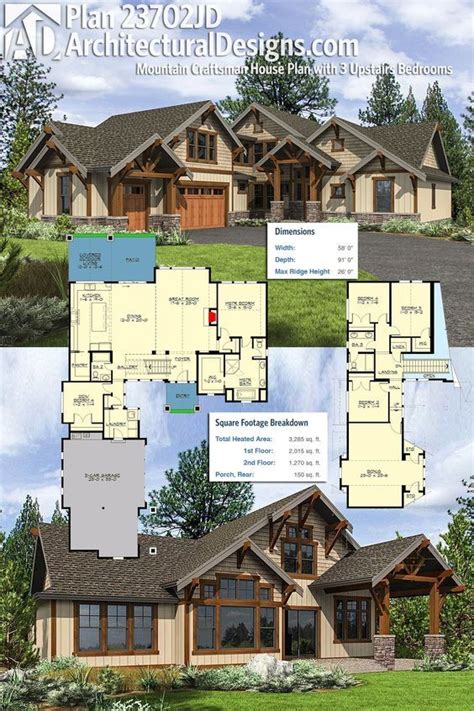 Plan 23702jd Mountain Craftsman House Plan With 3 Upstairs Bedrooms