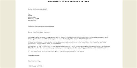 Resignation Acceptance Letter Format Assignment Point
