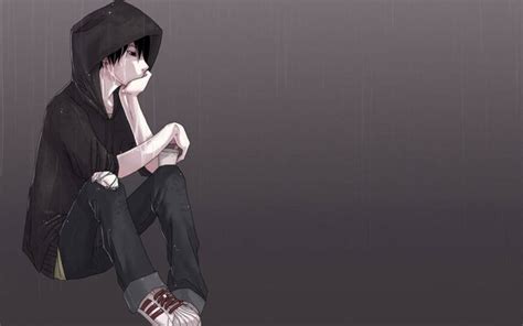 Download Sad Anime Boy In Black Hoodie Wallpaper