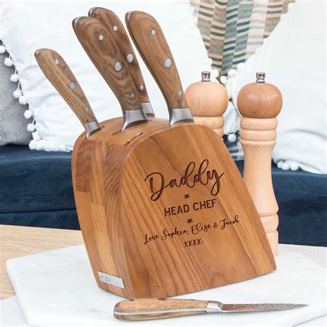 Personalised Rockingham Forge Ashwood Knife Block Daddy Design The