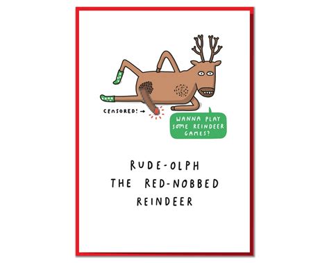 Rude Olph The Red Nobbed Reindeer Funny Rude Christmas Card Etsy