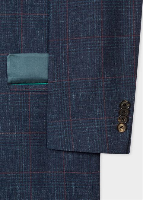 Paul Smith Slim Fit Navy And Red Check Loro Piana Wool And Silk Blend
