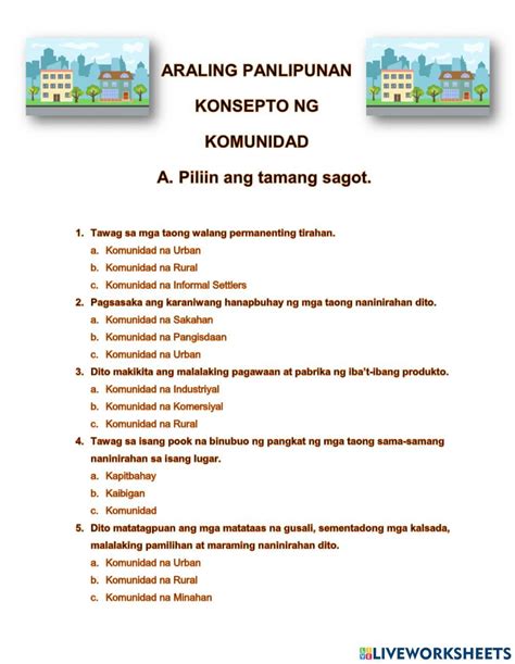 Ang Konsepto Ng Komunidad Worksheet 2nd Grade Worksheets English