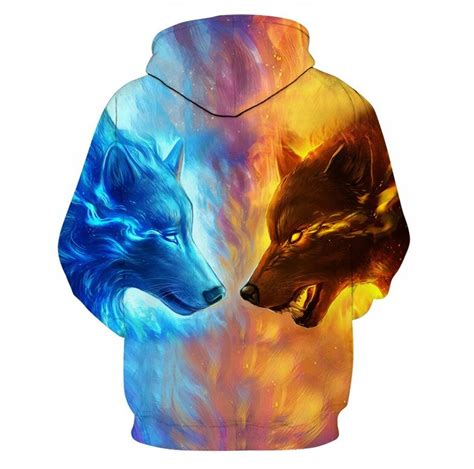 Fire And Ice Wolf 3d Hoodie