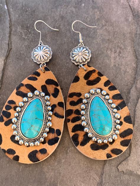 Leopard Turquoise Earrings Tassel Earrings Statement Etsy