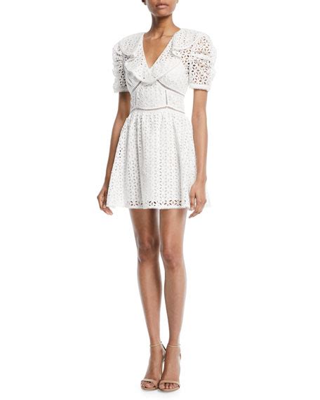 Self Portrait Broderie Anglaise Cotton Puff Sleeve Mini Dress Neiman