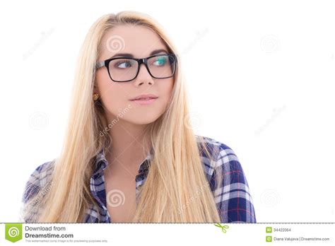 Cute Blondie Girl In Eyeglasses With Beautiful Long Hair