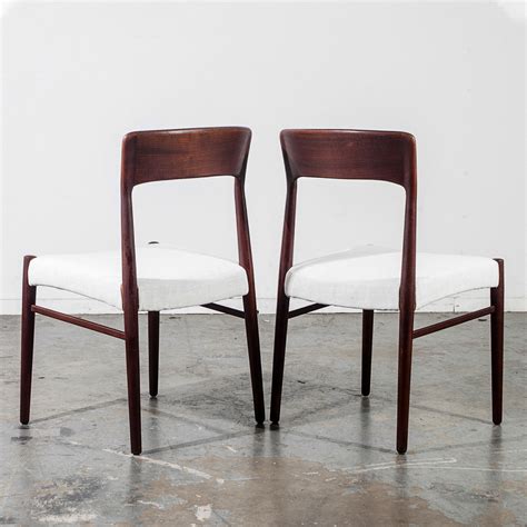 Teak Kai Kristiansen Dining Chairs In White Set Of 6 Vintage Mid