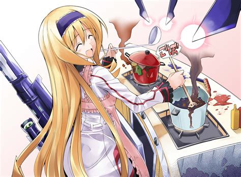 apron bibi blonde hair blush cecilia alcott dress food headband infinite stratos long hair