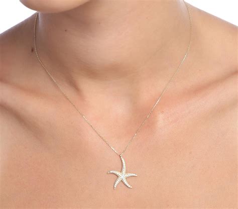 Starfish 14k Solid Gold Necklace Etsy